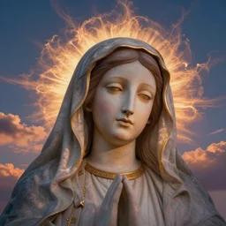 sunset fractal clouds in shape of a gigantic virgin mary face