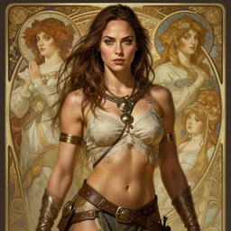 gal gadot!!!  barbarian gal gadot muscular upper body, 👅 👅 , D&D, fantasy, intricate, elegant, highly detailed, digital painting, artstation, concept art, smooth, sharp focus, illustration, art by artgerm and beeple and  greg rutkowski and alphonse mucha