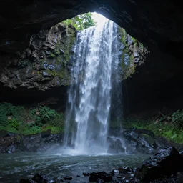 a waterfall within a cave, by albert dros