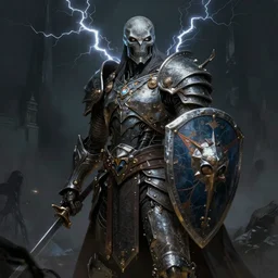 masterpiece, nordic warrior with svalinn shield concept art, intricate matte painting, doom, elegant, majestic, epic, art by h. r. giger, greg rutkowski, josan gonzalez, alexey egorov, biomechanical armor, lightning, electricity sparks, glowing eyes