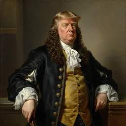 donald trump as a 1 7 th century pageboy in england, restored painting, 1 8 th century, restored art, oil on canvas