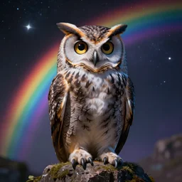 rainbow cosmic sci fi owl