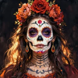 Illustration of a sugar skull day of the dead girl, art by will barnet
