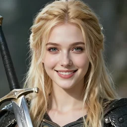 Ssunbiki as a beautiful Jordis the Sword-Maiden from Skyrim || very very smiling, blonde, cute-fine-face, pretty face, realistic shaded Perfect face, fine details. Anime. realistic shaded lighting poster by Ilya Kuvshinov katsuhiro otomo ghost-in-the-shell, Sakimichan, magali villeneuve, artgerm, Jeremy Lipkin and Michael Garmash and Rob Rey