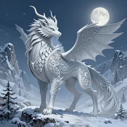 gryphon on a beautiful fantasy landscape, mountainside, winter, moonlit, HD, illustration, epic, D&D, fantasy, intricate, elegant, highly detailed, digital painting, artstation, concept art, smooth, sharp focus, illustration, wallpaper, art by artgerm and greg rutkowski and alphonse mucha and jin xiaodi