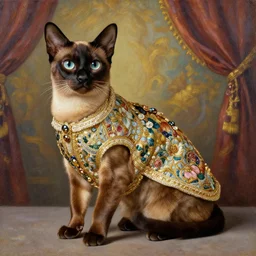 the royal burmese cat by greg hildebrant lisa frank fancy rococo baroque regal oil painting high quality award winning clothed in fancy garb