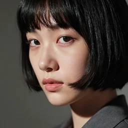 ektachrome, telephoto, highly detailed : incredibly realistic, youthful asian demure, perfect features, feminine cut, beautiful three point perspective extreme closeup 3 / 4 portrait photo in style of chiaroscuro style 1 9 7 0 s frontiers in flight suit cosplay vogue fashion edition,