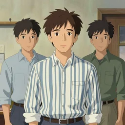 artwork by Michael Whelan, Bob Larkin and Tomer Hanuka, of portrait of Joseph Gordon-Levitt dressed in a striped Barbershop Quartet outfit, from scene from Twin Peaks, simple illustration, domestic, nostalgic, from scene from Twin Peaks, clean,  full of details, by Makoto Shinkai and thomas kinkade, Matte painting, trending on artstation and unreal engine