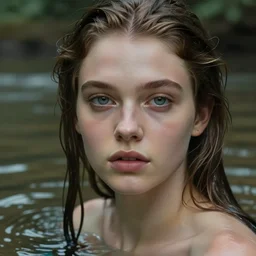 a beautiful portrait of julia jones as a mermaid in a river of the amazon, hyper realistic face, beautiful eyes, fantasy art, in the style of greg rutkowski, intricate, hyper detailed, smooth