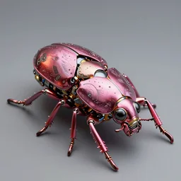 a metal insect like of female mecha like beetles is in pink and red collection by merriam, daniel, intricate mechanical details, futuristic, 2 k aesthetic, dramatic lighting, concept art, 4 k, 3 d octane render, provenance, detailed, trending on artstation