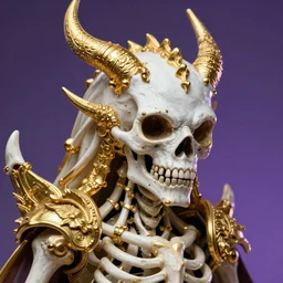 Portrait of white and gold skeletal demon, baroque details, bones, hyper realistic, octane render, Nekro XIII, Billelis, vibrant colors, 58mm, trending on artstation