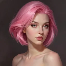 a League of Legends FAN ART Portrait of VI, pink hair, short hair, elegant, highly detailed, digital painting, concept art, smooth, sharp focus, illustration, by Laurie Greasley,Lawrence Alma-Tadema,Dan Mumford,artstation,deviantart,Unreal Engine,face enhance,8K,golden ratio,cinematic lighting