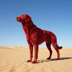 sunny karst desert wide shot, blue skies, crimson hound beast, fantasy concept art by greg rutkowski