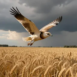 kestral flying through a wheat field