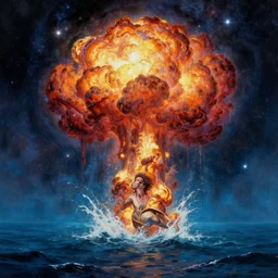 nathan explosion swimming in the ocean depths, cosmic horror painting, elegant intricate digital painting artstation concept art by mark brooks and brad kunkle detailed