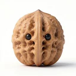 a stern big walnut with two stern eyes and a mouth, white background, artstation, pinterest, detailed product photo, 3 / 4 pose