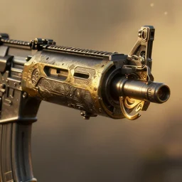 cyberpunk rifle muzzle, atmospheric lighting, painted, intricate, golden hour, ultra detailed by peter gric, giger, enki bilal