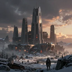 star wars concept art by greg rutkowski, a brutalist looking city in the middle of a boreal landscape, cinematic evening light, dramatic atmosphere, sharp focus, artstation hq.