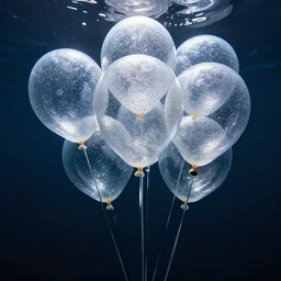 underwater photo of glitter balloons by trent parke, overexposed, detailed