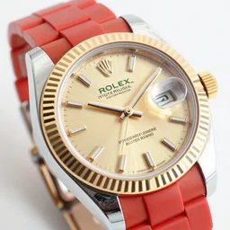 Rolex Datejust made of colorful plastic by Fisher Price, close up, photo