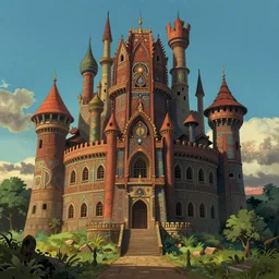 intricate illustration, african style castle, ghibli colorful, cinematic composition