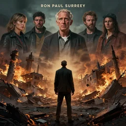 masterpiece concept art, a beautiful highly detailed ron paul surveying the burning wreckage of civilization, emotional, cinematic moody colors, realistic shaded lighting poster by ilya kuvshinov, magali villeneuve, artgerm, jeremy lipkin and michael garmash and rob rey