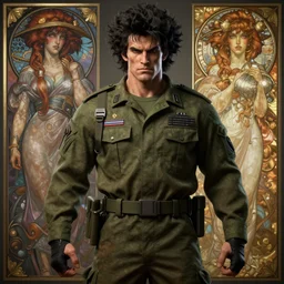 christopher titus as guile from street fighter, big hair, army uniform, ultra realistic, concept art, intricate details, eerie, highly detailed, photorealistic, octane render, 8 k, unreal engine. art by artgerm and greg rutkowski and magali villeneuve and alphonse mucha