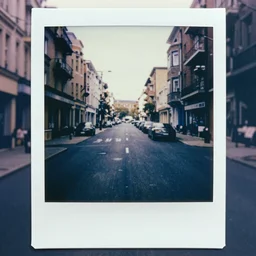 polaroid of a dream street optical illusion double exposure high contrast