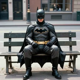 color film still, batman sitting on the bench, street, day, automorphic light. ; babe ( 1 9 9 5 )