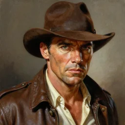 ultra realistic portrait painting of tom selleck as indiana jones, art by frank frazetta, 4 k, ultra realistic, highly detailed, epic lighting
