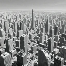 dystopian future empty city in the style of mc escher