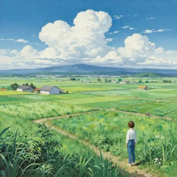 A beautiful landscape painting of the future by Koji Mizutani and Yoshihiro Shimoda and Susumu Maki