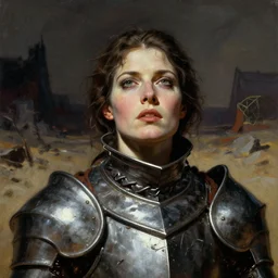 head and shoulders portrait of a female knight dying in a desolate wasteland, portrait by jeff easley, portrait by frank frazetta, dramatic lighting, hq