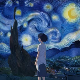 Starry night, dreamy world, makoto shinkai, pixiv scenery art, light refraction