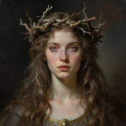 priestess wearing a crown of twisted branches, fantasy, intricate, elegant, dramatic lighting, emotionally evoking symbolic metaphor, highly detailed, lifelike, photorealistic, digital painting, artstation, concept art, smooth, sharp focus, illustration, art by beksinski and albert aublet and krenz cushart and artem demura and alphonse mucha