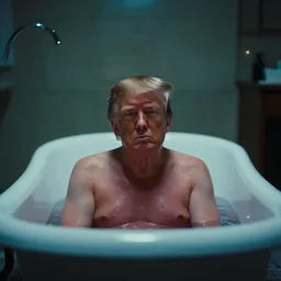 donald trump in a bathtub, center shot, cinematography of christopher doyle, neon gloomy light, anamorphic, optical flares, kodak film, sharp focus, realistic, 8 k