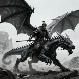 A warlord fighting a black dragon, cinematic, artstation trending, 8k resolution