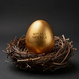 a golden egg in a nest, studio shot, cinematic lighting, award winning, photography, 8 k