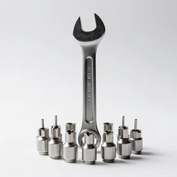 ivory socket wrench set, studio product photography, isolated on a pure white background, centered, entire object in frame, sharp focus, soft studio lighting