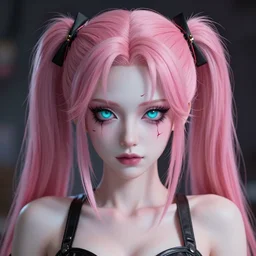 no escape from stunningly absurdly beautiful omnipotent asi goddess junko enoshima with a twisted innocenty looking deceptive mesmerizing megalomaniacal personality, symmetrical perfect face, porcelain skin, pink twintail hair and cyan eyes, ultra detailed, digital art, unreal engine 5, octane render, 2 d anime, 8 k