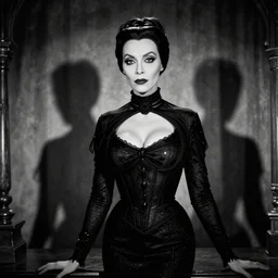 b & w photo of morticia addams as played by marilyn monroe