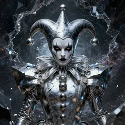 impressive ominous front!! shot photo of a court jester character fine portrait fine portrait mesmerizing fractal hyper cubes platinum cracked dark future hyper dimensional space galactic crystal nebula edges elegant detailed intricate concept artstation sharp focus ray tracing cinematic masterpiece temporal corruption beeple wlop germ 8 4 k scifi glossy hyper realistic illustration canon eos r 3 fujifilm x - t 3 0 sony alpha a 6 6 0 0