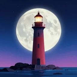 lighthouse in the moon, epic retrowave art, trending on art station