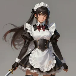 a ultradetailed beautiful painting of a stylish battle maid, trending on artstation