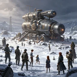 terminator in world war two eastern front setting, dieselpunk, winter concept art, artstation, stephen bliss, unreal engine, art by greg rutkowski, loish, rhads, ferdinand knab, makoto shinkai and lois van baarle, pixar, rossdraws, tom bagshaw, global illumination, radiant light, detailed and intricate environment