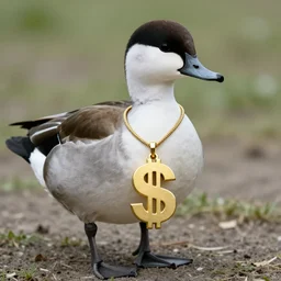 Anatidae wearing a dollar sign pendant