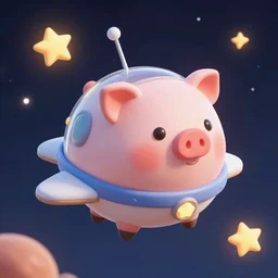 3D Fantasy Cute and adorable alien piggy spacecraft flying through space, bright stars, Smooth 3D Illustration, soft render, Servando Lupini, Daniil Kudriavtsev, handpaint texture, Blender, 3DCoat
