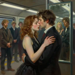 man and woman's dream, in the void, by the mirror, station, james gillard, zdislav bexinski, high detail alex colville, otto mueller, jean - michel basquiat, stephen conroy, andrea couch, andrew newell wyeth, daniel meidman yussi picho octane rendering