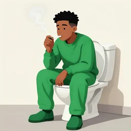 paymoneywubby smoking while sitting on the toilet in a greensuit