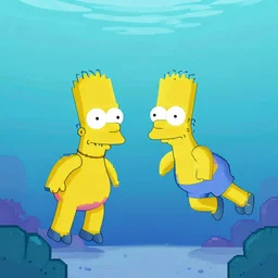 kang and kodos from the simpsons swimming underwater, pixel art